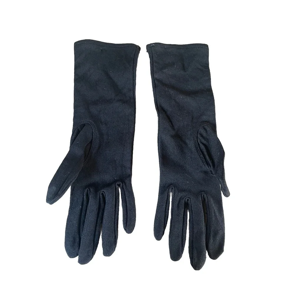 Vintage Beaded Black Stretch Nylon Formal gloves Made In Hong‎ Kong Small-XSmall